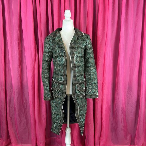 Custo Barcelona Y2K 2006 NWT Long wool blend plaid sparkle no zip coat, 42 or 8 - Picture 1 of 11